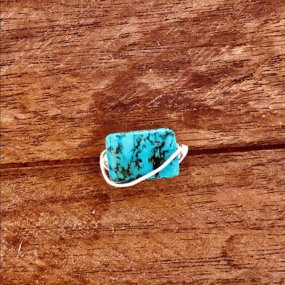 STATEMENT BOHEMIAN FLAT STONE WIRED RING- SILVER - Picture 5 of 13